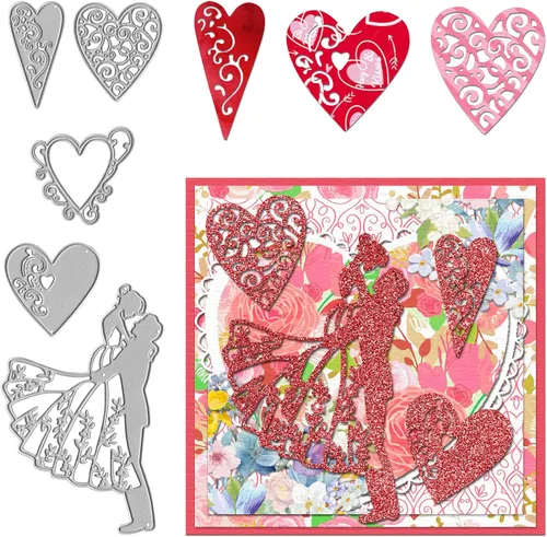 Troqueles de corte de metal para parejas de San Valentín, novios, corazones de amor para boda, día de San Valentín, tarjetas, manualidades, álbumes