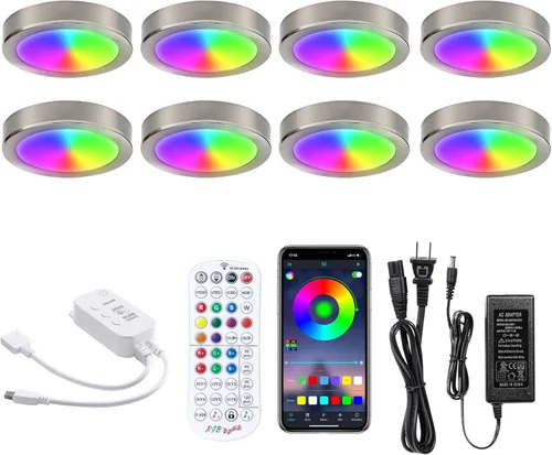 LABOREDUCER Luces RGB para debajo del gabinete, paquete de 8 unidades controladas por aplicación y sincronización de música, luz de disco RGB con