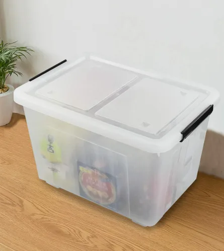 Miniatura 6 de Asking Paquete de 4 cajas de almacenamiento de plástico transparentes grandes de 50 L, contenedores de almacenamiento de plástico con ruedas