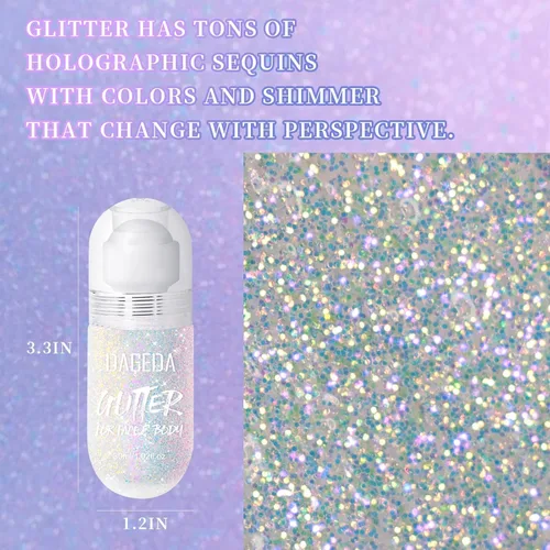 Miniatura 2 de DAGEDA Gel de purpurina corporal, purpurina facial enrollable para maquillaje de sirena, accesorios para festivales, rave, gel holográfico