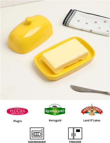 Miniatura 4 de Sweejar Mantequillera de cerámica con tapa para encimera, recipiente para mantequilla de porcelana con mango de perilla, recipiente para mantequilla
