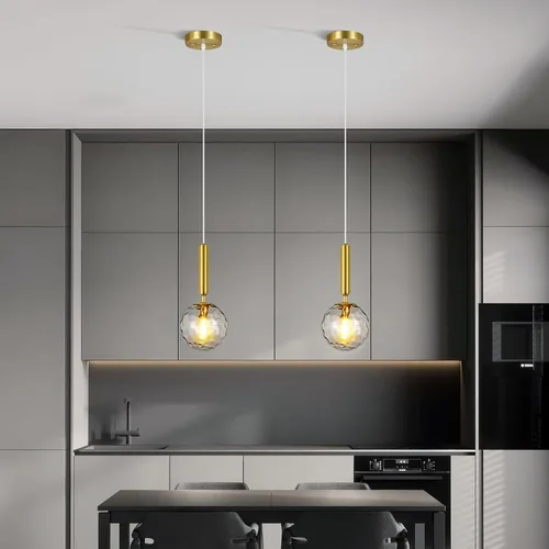 Miniatura 2 de Lámpara Colgante Moderna Dorada Luminaria Colgante para Isla de Cocina de Mediados de Siglo con Lámpara Colgante de Globo Vidrio Transparente Oro