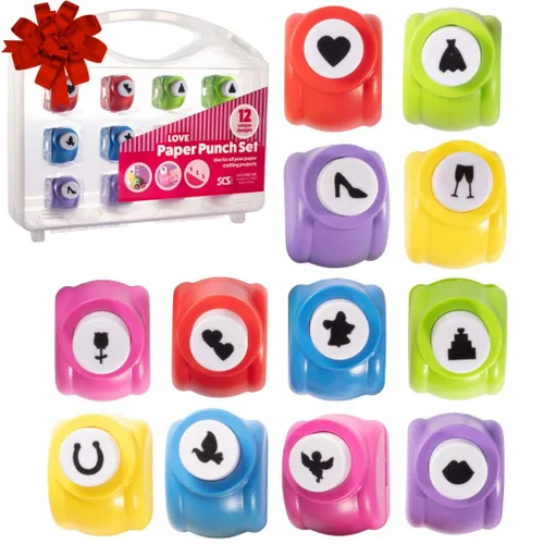 Taladros de papel con temática de amor para álbumes de recortes, 12 diseños diferentes con funda de transporte, haz tus notas de amor, tarjetas,