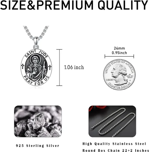 Miniatura 120 de CEKAMA - Collar de plata de ley 925 con dije de amuleto para hombres y mujeres, con cadena de 0.098 in, 22 pulgadas + 2 pulgadas