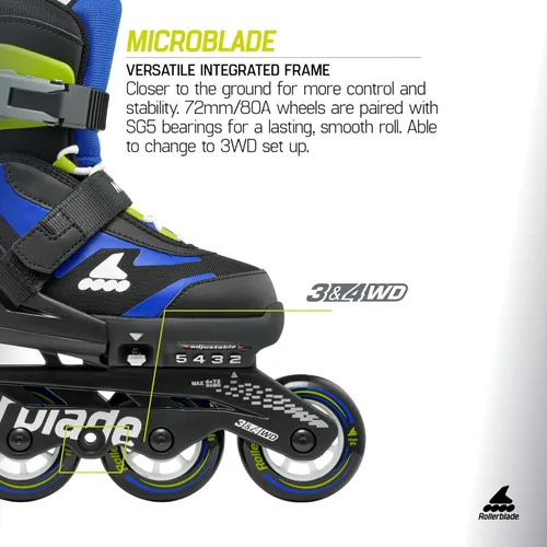 Miniatura 5 de Rollerblade Microblade - Patines en línea ajustables para niños, para jóvenes, rendimiento juvenil