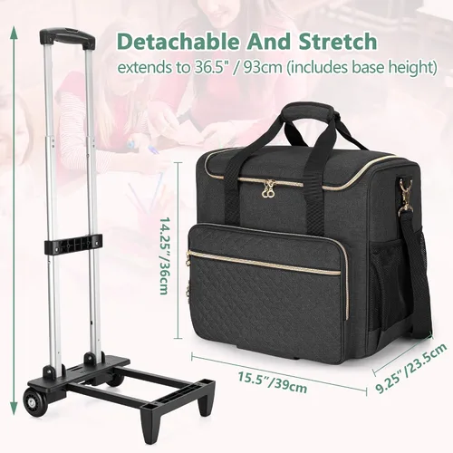 Miniatura 6 de LUXJA Bolsa rodante para profesores con compartimento para laptop y dolly desmontable, bolsa de mano rodante multifuncional para profesores