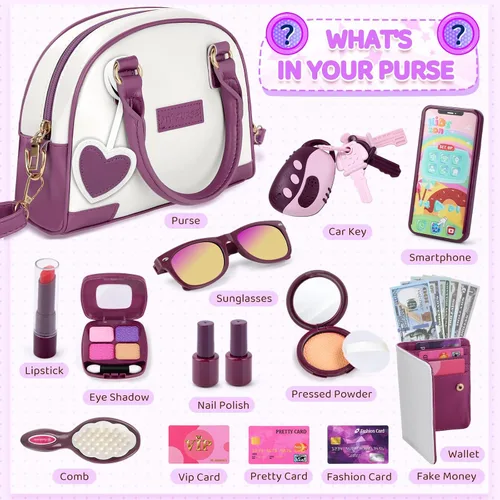 Miniatura 6 de INNOCHEER Bolso de niñas pequeñas, bolso de juguete para niños con maquillaje de fantasía, bolso de juego para niñas pequeñas, bolso de juego