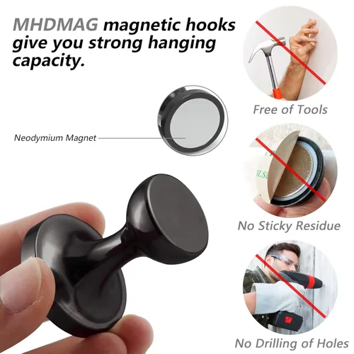 Miniatura 4 de Ganchos Magnéticos para Abrigos de Servicio Pesado, Colgador Magnético, Ganchos Magnéticos con Neodimio de Tierras Raras para Hogar, Oficina, Lugar