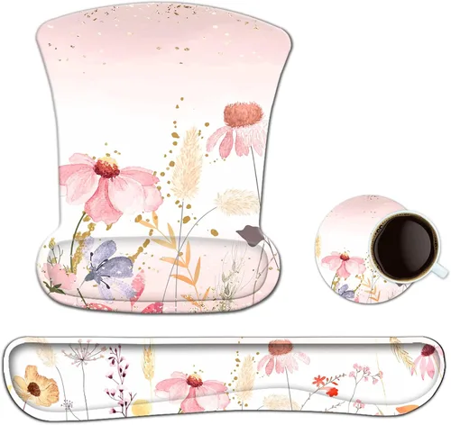 AIMSA Reposamuñecas para teclado y alfombrilla para mouse con soporte para muñeca, base de goma antideslizante ergonómica de espuma viscoelástica,