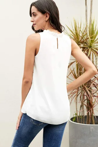 Miniatura 7 de AlvaQ - Camiseta de gasa estilo casual sin mangas para mujer, con cuello halter, para verano