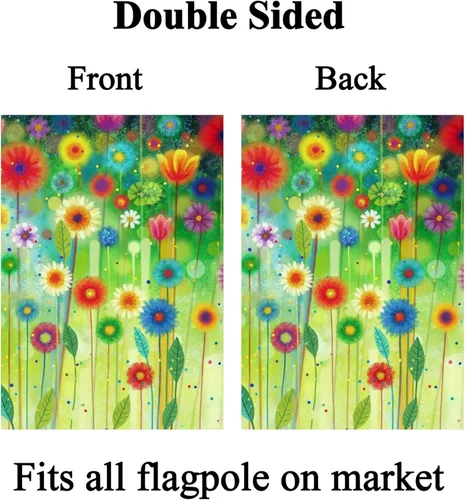 Miniatura 2 de Bandera abstracta de acuarela de primavera con flores verdes de temporada, pintura artística para jardín, patio, 12 x 18 pulgadas, poliéster