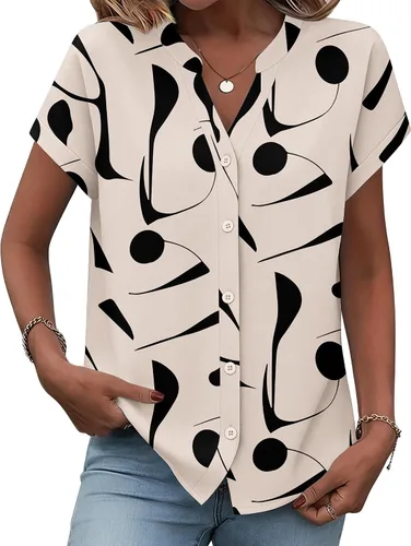 Miniatura 18 de Zeagoo Camisas con botones para mujer, camisetas de manga corta, cuello en V, blusas casuales de negocios