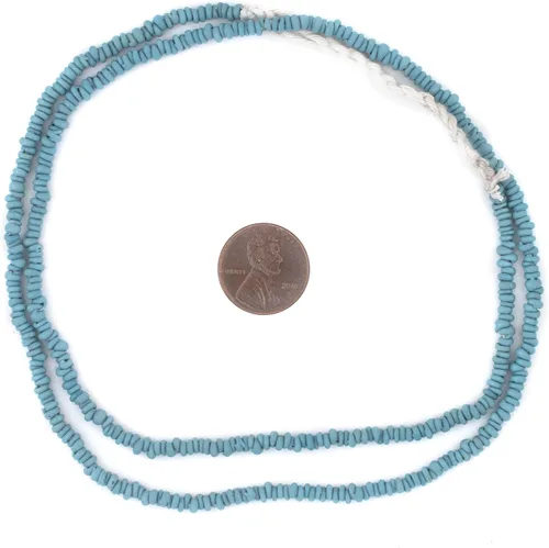 Miniatura 2 de TheBeadChest - Cuentas Heishi de cristal azul turquesa de 0.156 pulgadas, hebra de cuentas espaciadoras de Java indonesio de 24 pulgadas
