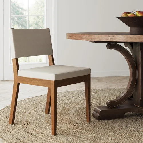 Miniatura 18 de Nathan James - Linus - Moderna silla de comedor tapizada con patas de madera de caucho sólida con acabado cepillado en marrón - Lino natural/marrón