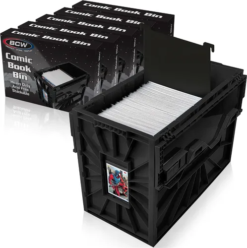 Miniatura 11 de BCW Contenedor corto para cómics, capacidad para 150 cómics, almacenamiento de plástico apilable, organizador sin ácidos, negro, paquete de 2