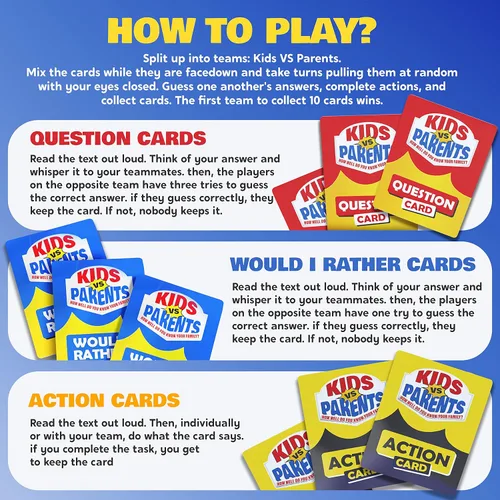 Miniatura 2 de Kids VS Parents - Un divertido juego familiar con iniciadores de conversación y desafíos divertidos - Juego de cartas para niños, adolescentes