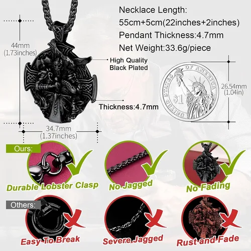 Miniatura 4 de FaithHeart Collar vikingo para hombre, acero inoxidable, mitología nórdica, lanza vikingaamuleto de Odín