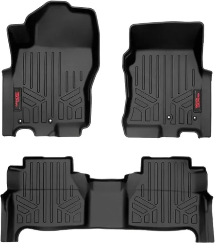 Rough Country, juego completo de tapetes para todo tipo de clima para Nissan Frontier Crew Cab (2022-2025) - Tapete de piso flexible, antideslizante