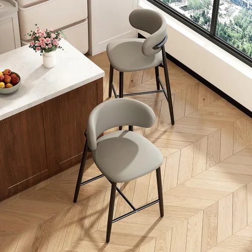 Miniatura 22 de Juego de 2 sillas de comedor para cocina, tapizadas, modernas, de cuero, original/beige