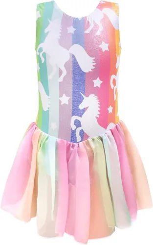Miniatura 4 de EQSJIU Leotardos de gimnasia con falda para niñas, tutú de ballet, vestido de danza, leopardo, sirena, unicornio, falda de gimnasia