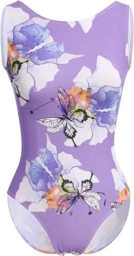 Miniatura 39 de AFAVOM Leotardos de ballet para mujeres adultas con estampado de flores de mariposa sin espalda, leotardos de gimnasia con brasier y prácticas