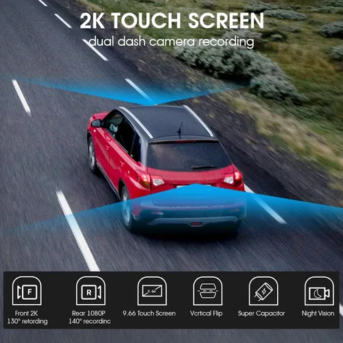 Miniatura 3 de KBD Cámara de espejo retrovisor OEM para automóvil con SD, frontal de 2K y trasera de 1080P de 9.66'' con cámara de respaldo, pantalla táctil