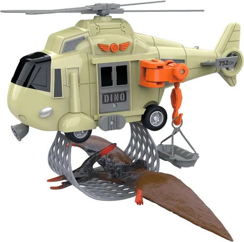 VIIGER Juego grande de helicóptero de rescate de dinosaurios con pterosaurio, juguete de transporte de animales de dinosaurio, avión de juguete de