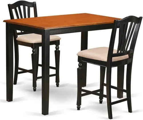 East West Furniture YACH3-BLK-C - Juego de mesa de comedor de 3 piezas de altura para mostrador de cocina contiene una mesa de comedor rectangular y