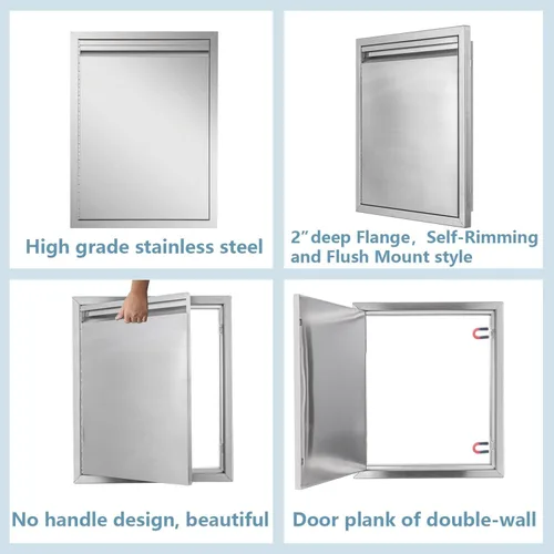 Miniatura 5 de Puerta de cocina para exteriores, 18 pulgadas de ancho x 21 pulgadas de alto, panel de puerta de doble pared de acero inoxidable, parrilla de una