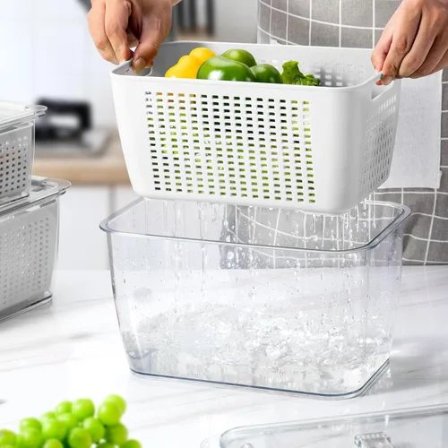 Miniatura 3 de LUXEAR Recipiente fresco, paquete de 3 recipientes para guardar productos, sin BPA, organizador de refrigerador para verduras, frutas y ensaladas