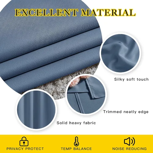Miniatura 3 de NICETOWN - Paneles de cortinas opacas de microfibra de triple tejido, ahorro de energía, con aislamiento térmico y ojales, lisos, para patio o Azul