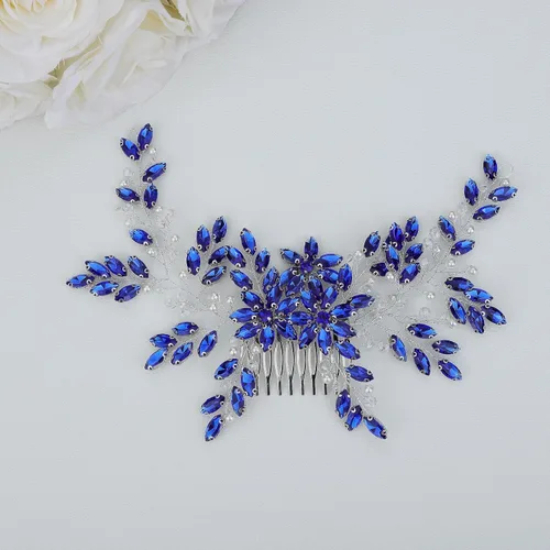 Peine para el pelo, para mujer, hecho a mano, con diamantes de imitación azules, para boda, boda, fiesta, regalo del día de la madre (azul, 11.0 x