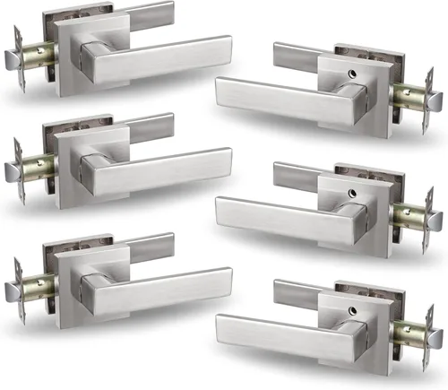Miniatura 22 de USHTL01-SN-BK-6P - Manija cuadrada de privacidad para puerta de níquel cepillado sin llaves para dormitorio o baño, USHTL01-SN-BK-6P