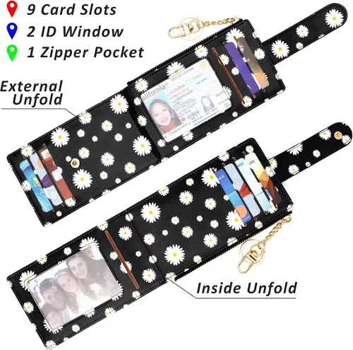 Miniatura 4 de Badiya Tarjetero para mujeres con RFID, carteras delgadas, plegables, tarjetero multifuncional, monedero