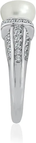Miniatura 3 de Tienda Collection Platinum Plated Sterling Silver Infinite Elements Cubic Zirconia Freshwater Cultured Pearl Ring