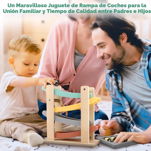 Miniatura 4 de Vanplay Juguetes de rampa de coche para niños de un año, regalos de cumpleaños, juguetes Montessori de madera para niños de 1 a 2 años, juguete