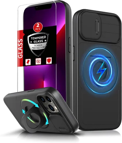 Miniatura 12 de Funda magnética para iPhone 11 Pro compatible con carga inalámbrica MagSafe, con 2 protectores de pantalla, anillo kickstand de 360° integrado +