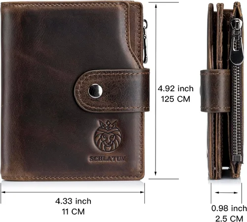 Miniatura 24 de LUKZIJAES Billetera de cuero genuino para hombre, con bloqueo RFID, delgada, plegable, bolsillo frontal, #3-Café, Vintage
