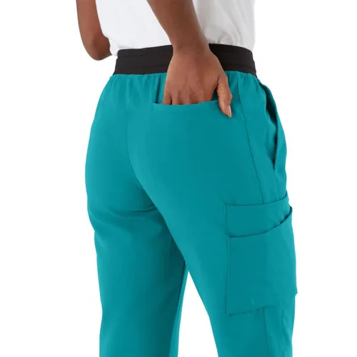 Miniatura 42 de ave. Varick - Pantalón médico de tiro medio para mujer, pierna recta, seis bolsillos, color azul caribeño, talla S