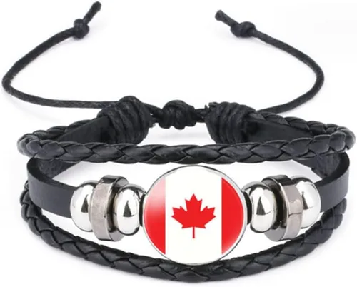Miniatura 93 de vmcoatdu Mundial Muchas Banderas Nacionales Brazalete Retro de Aleación de Cuero para Pulsera de Cuerda Trenzada de Bandera Nacional