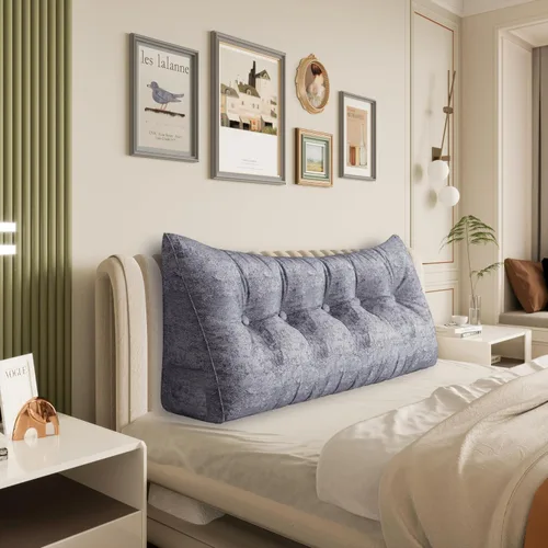 Miniatura 26 de Almohada de cabecera gruesa totalmente rellena individual XL, cabecero acolchado de dormitorio, soporte suave y firme, cojín grande triangular, Azul