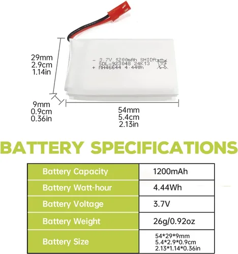 Miniatura 2 de Batería Lipo de 3.7 V 1200 mAh 25C con cable de carga USB con enchufe JST para MJX T04 T05 T25 V2400HD V2450FPV V2450GPS X900 X9TW RC Quadcopter