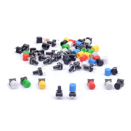 35 unids 6 × 6 × 0.354 in táctil táctil interruptor de botón micro interruptor táctil con tapas de botón de 7 colores para Arduino (paquete de 35)