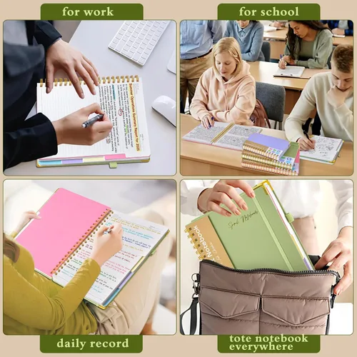 Miniatura 7 de Cuadernos en espiral de tapa dura para el trabajo, cuaderno de 5 materias a rayas universitarias con pestañas divisorias, cuaderno organizador