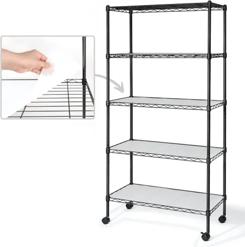 Miniatura 11 de Fencer Wire NSF Estantería de alambre de altura ajustable con forro y ruedas, estantería de almacenamiento de sótano rodante, estantería