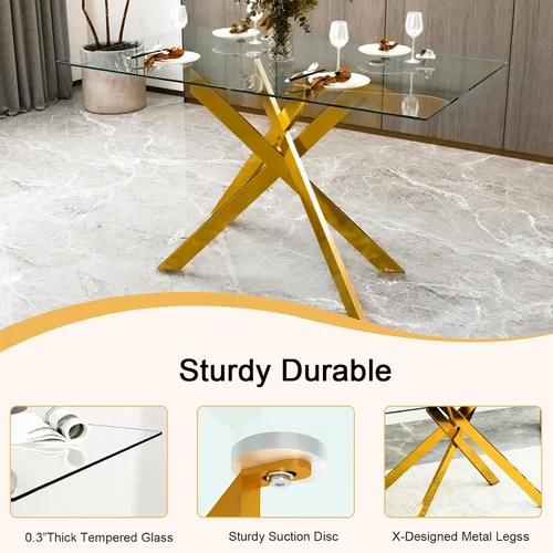 Miniatura 4 de Juego de mesa de comedor de cristal para cocina de 4, 5 piezas, mesa de comedor rectangular de 51 pulgadas con 4 sillas de cocina de terciopelo