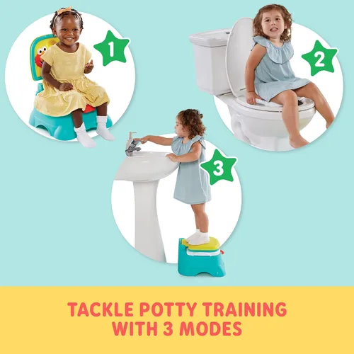 Miniatura 12 de Sesame Street Elmo Hooray - Asiento de inodoro y taburete 3 en 1 para entrenamiento para ir al baño, diseño fácil de limpiar con manija de descarga