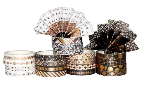 Miniatura 8 de YUBBAEX Juego de 20 Rollos de Cinta Washi Negra con Lámina Dorada Cintas Decorativas para Artes, Manualidades DIY, Diarios de Viñetas, 20 rollos