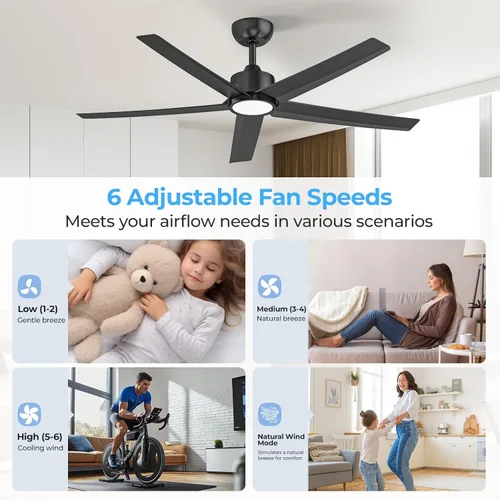 Miniatura 8 de ocioc Ventiladores de techo con luces, ventilador de techo negro de 52 pulgadas con luz y control remoto, 3CCT, motor CC silencioso, ventilador