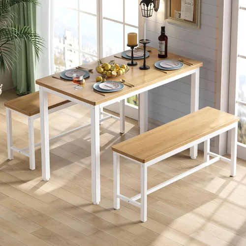 Miniatura 2 de Tatub Juego de mesa de comedor para 4, mesa de cocina de 3 piezas con 2 bancos, juego de mesa de comedor que ahorra espacio para rincón de desayuno
